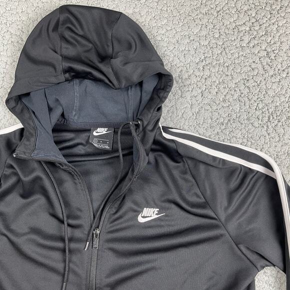 Vintage Nike Track Jacket Mens L Black White Stripe Full Zip Active Y2K Hooded - Picture 2 of 12